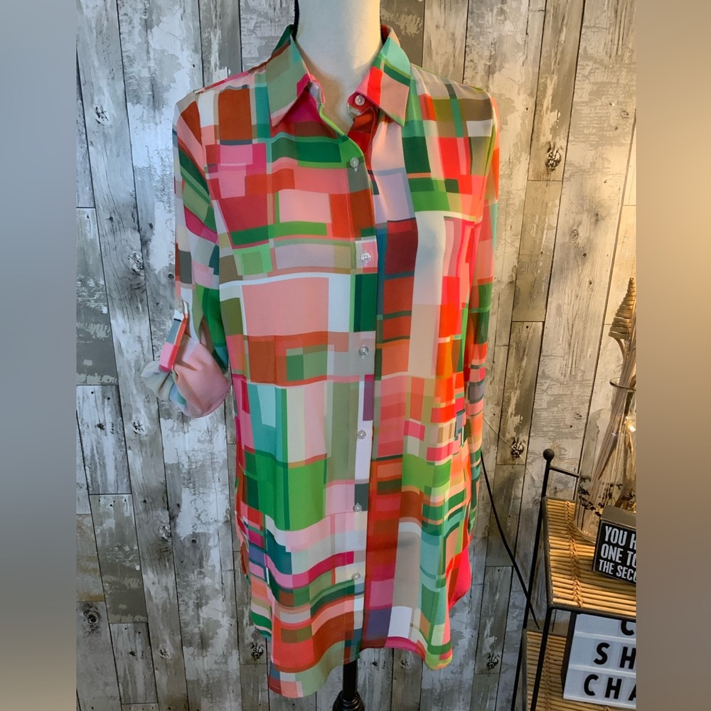 Jana colorful long sheer blouse. Size S